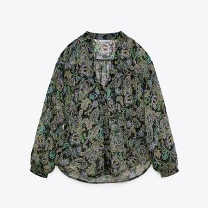 Zara Black and Green Paisley Blouse